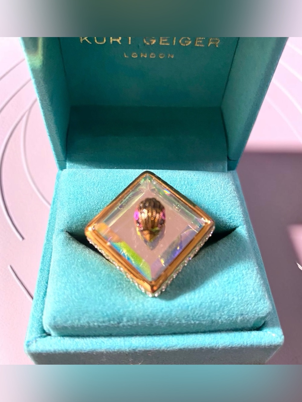 Kurt Geiger teal and gold ring with rhinestones size 8 - Picture 4 of 9